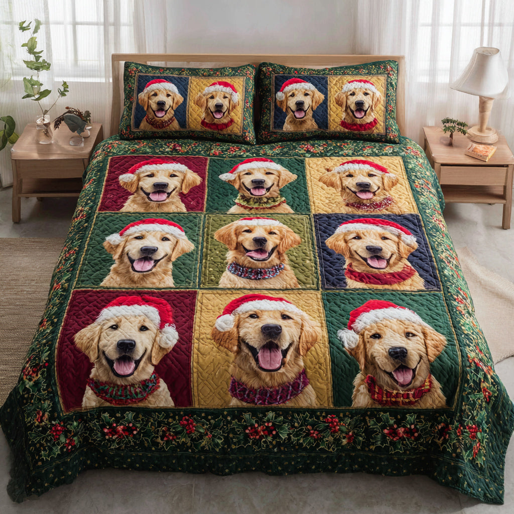 Golden Retriever 3-delt quiltet sengetøjssæt