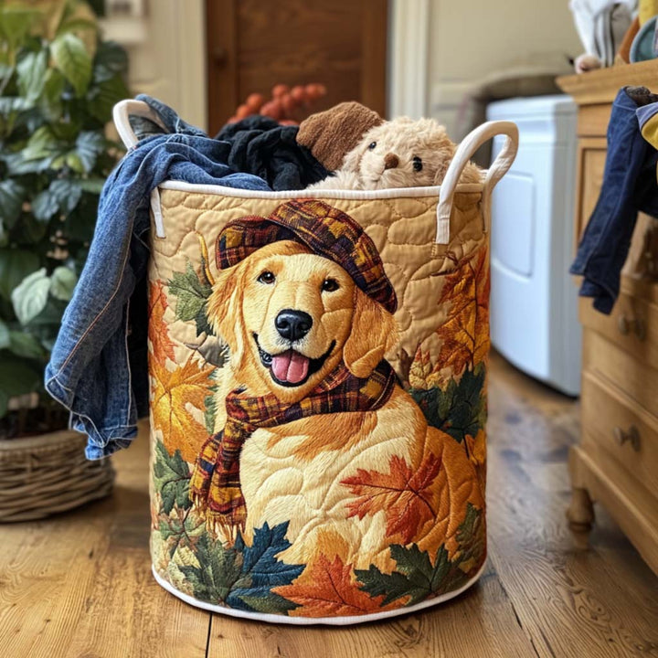 Golden Retriever Natteglans Quiltet Vasketøjskurv