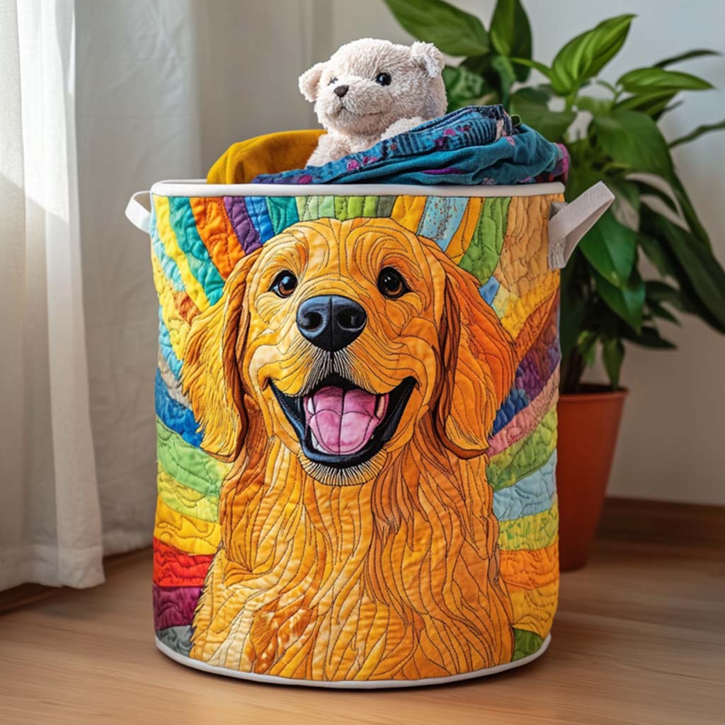 Golden Retriever Natteglans Quiltet Vasketøjskurv