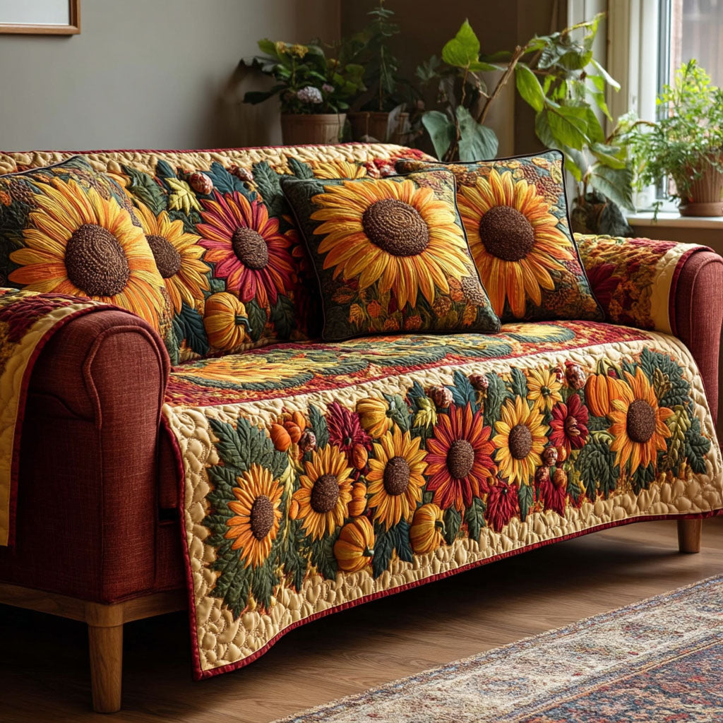Gyldne Solsikker Quiltet Sofa Dækken