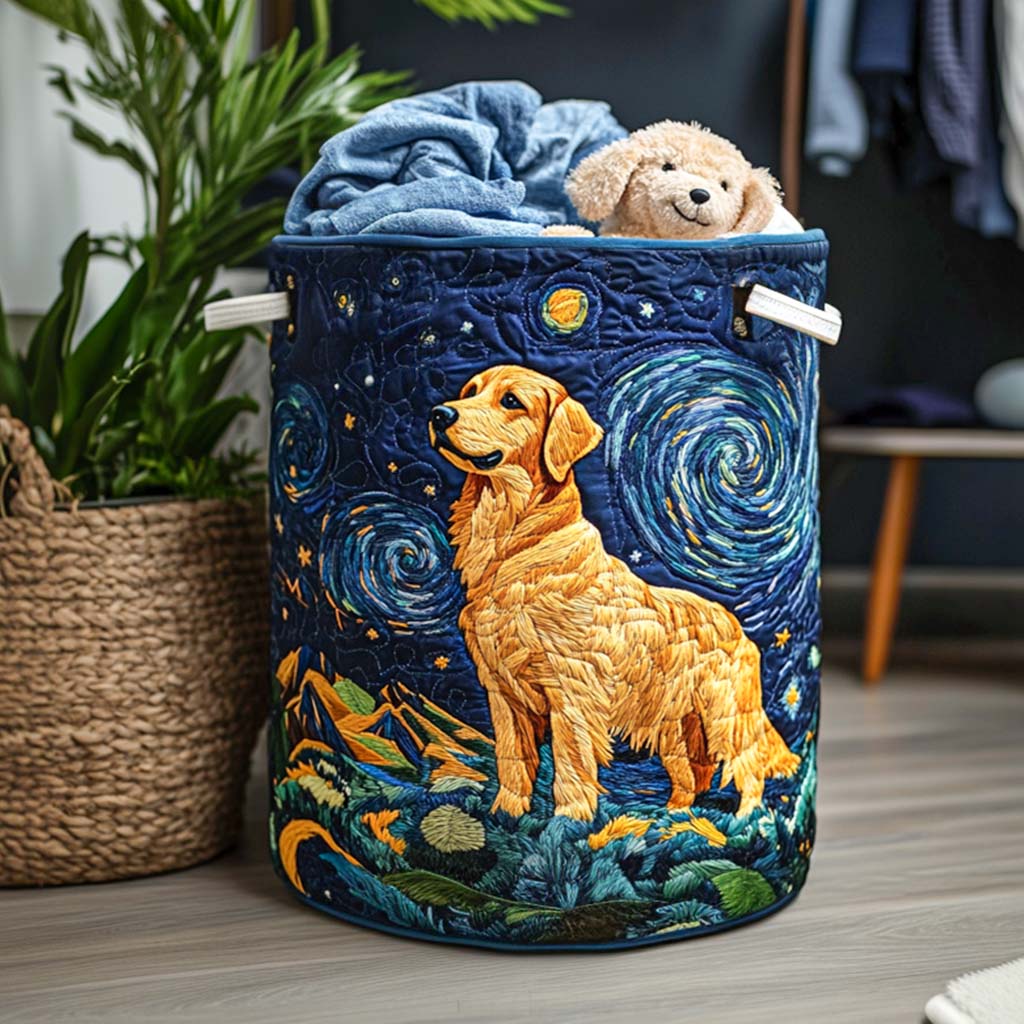Golden Retriever Natteglans Quiltet Vasketøjskurv