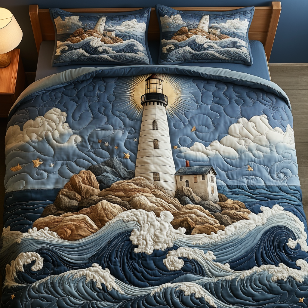 Lighthouse 3-delt quiltet sengetøjssæt