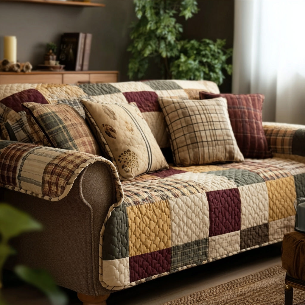 Harvest Plaid Quilted Sofa Cover