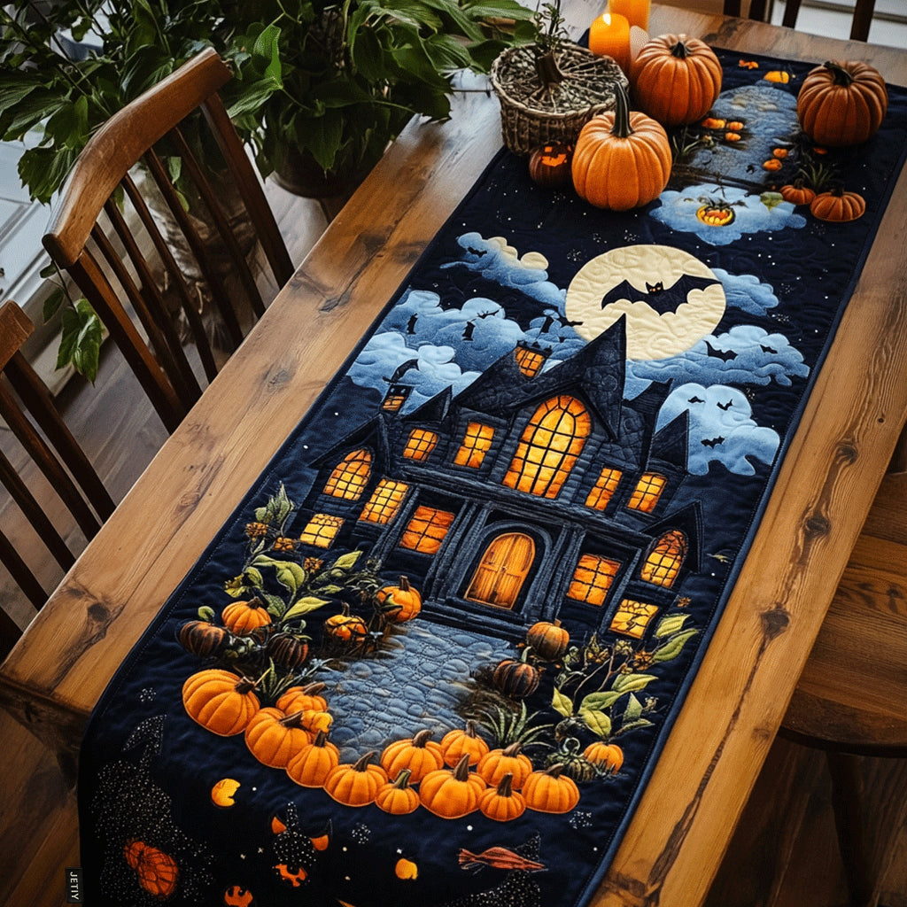 Spøgelseshus Halloween Quiltet Bordløber