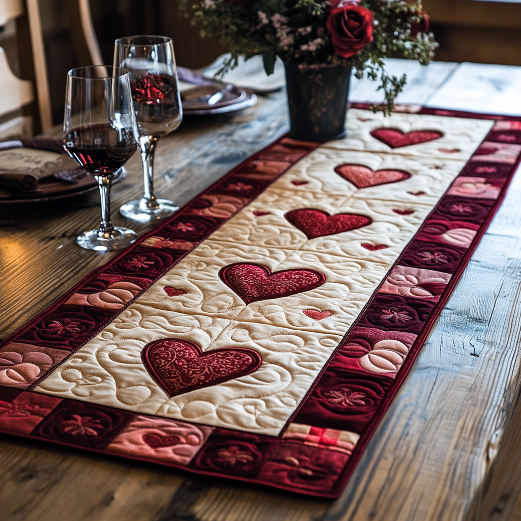Hjerteblomstrende Quilted Bordløber