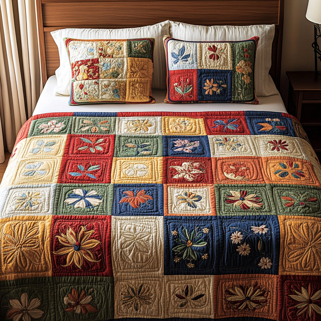 Patchwork 3-delt quiltet sengetøjssæt