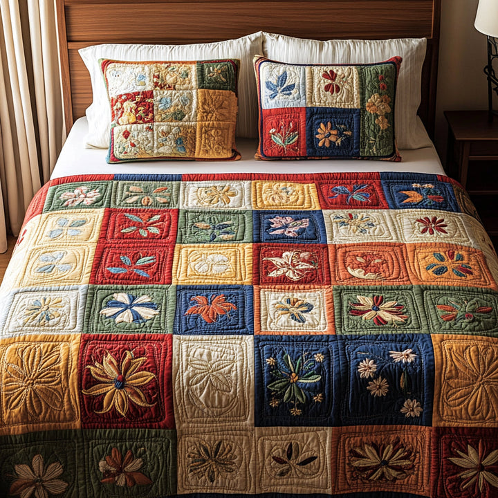 Patchwork 3-delt quiltet sengetøjssæt