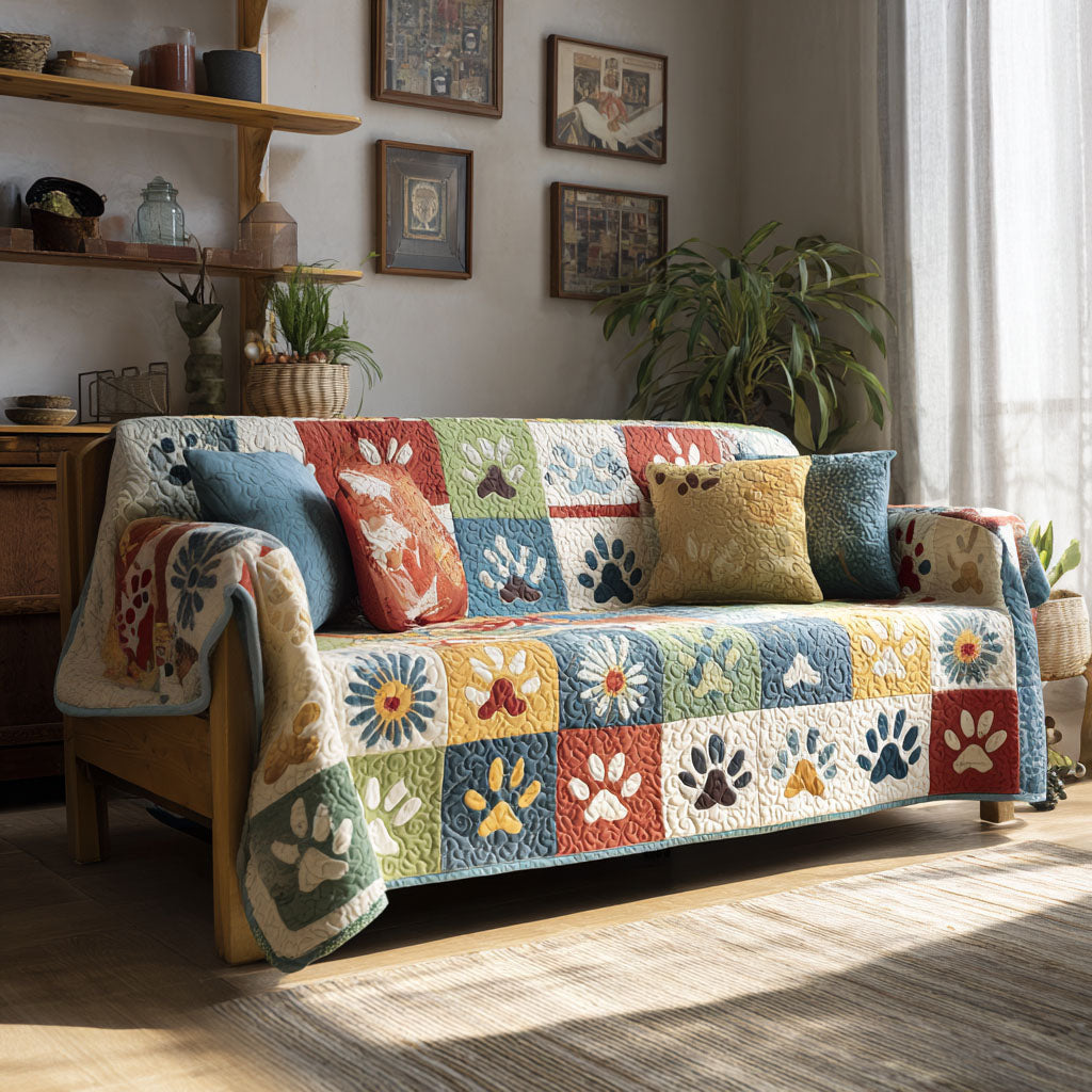 Paw Quilted Sofa Cover
