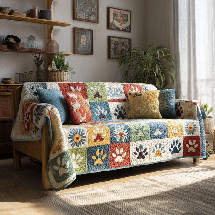 Paw Quilted Sofa Cover