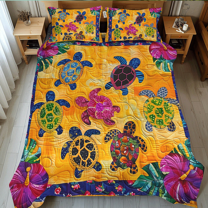 Hibiscus Skildpadde 3-delt Quiltet Sengetøjssæt