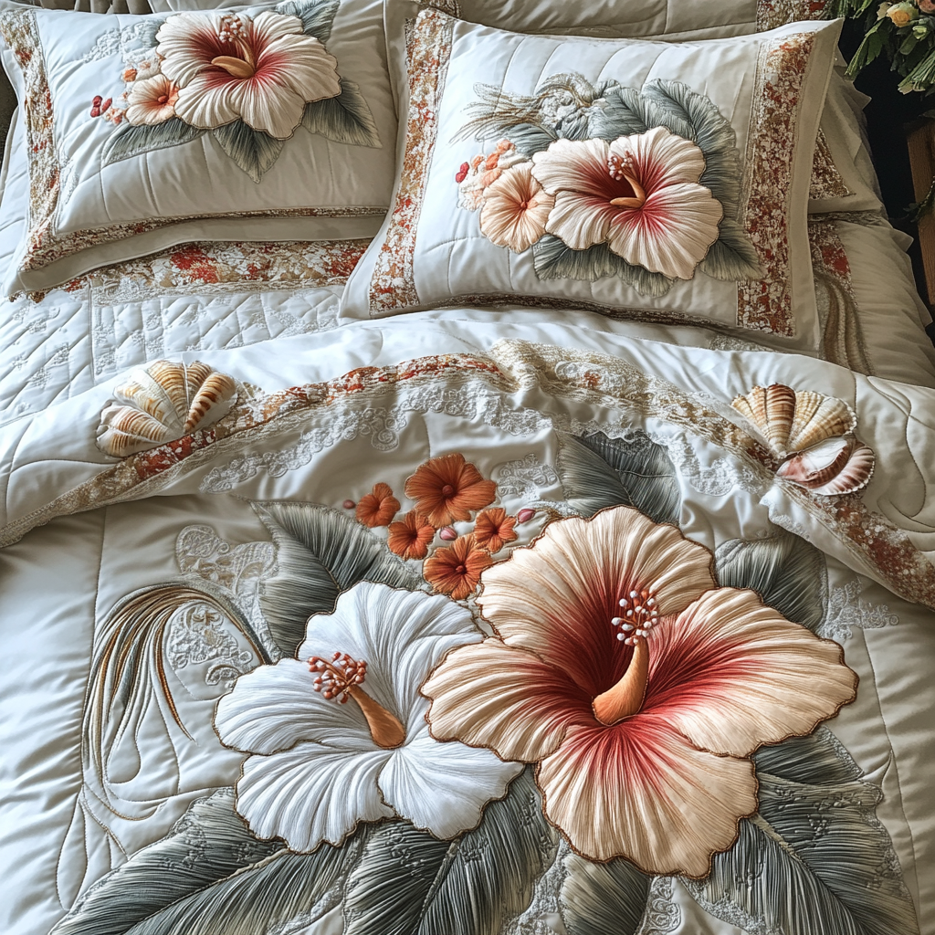 Hibiscus 3-delt quiltet sengetøjssæt