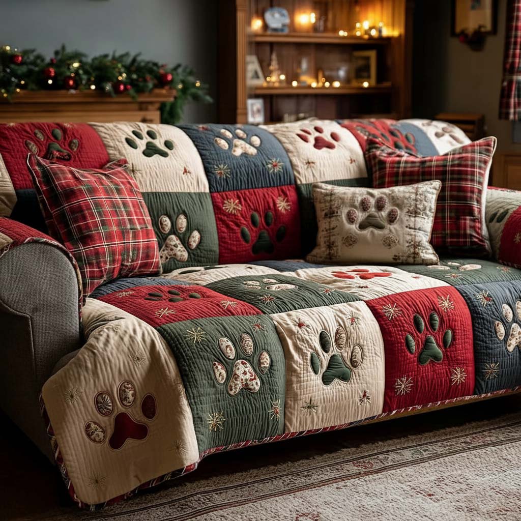 Pet Paw Quilted Sofa Cover