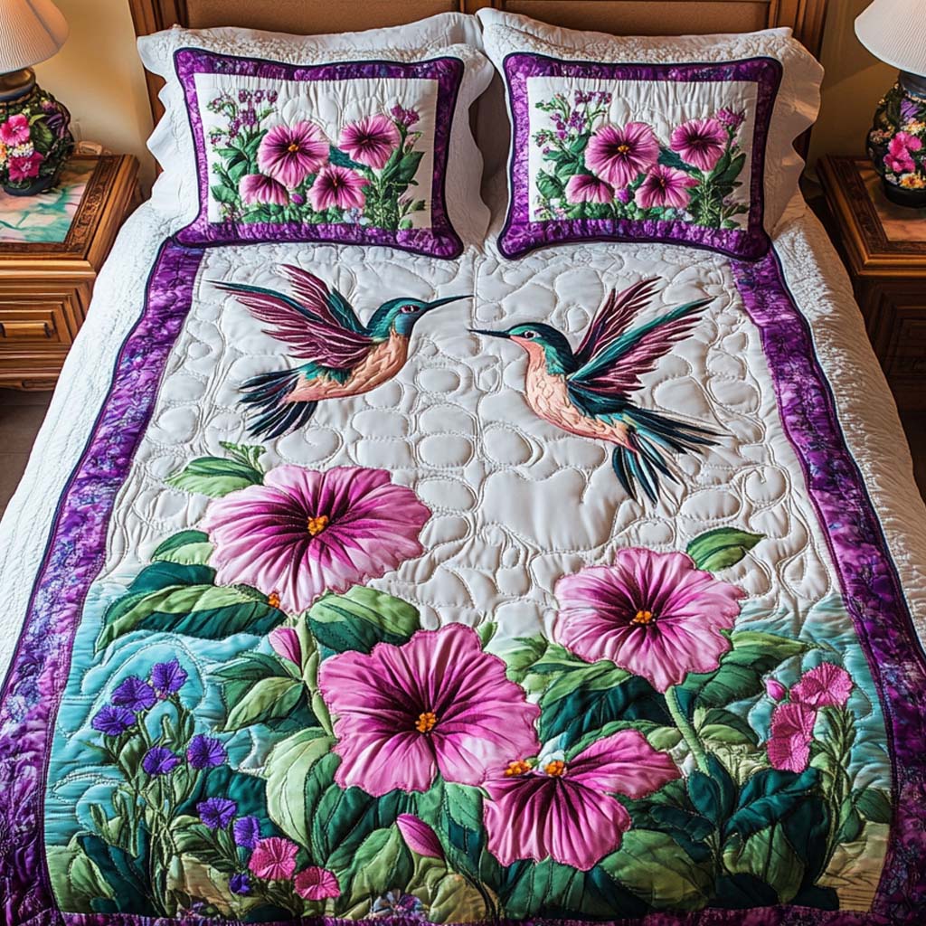 Hummingbird Harmony 3-delt quiltet sengetøjssæt