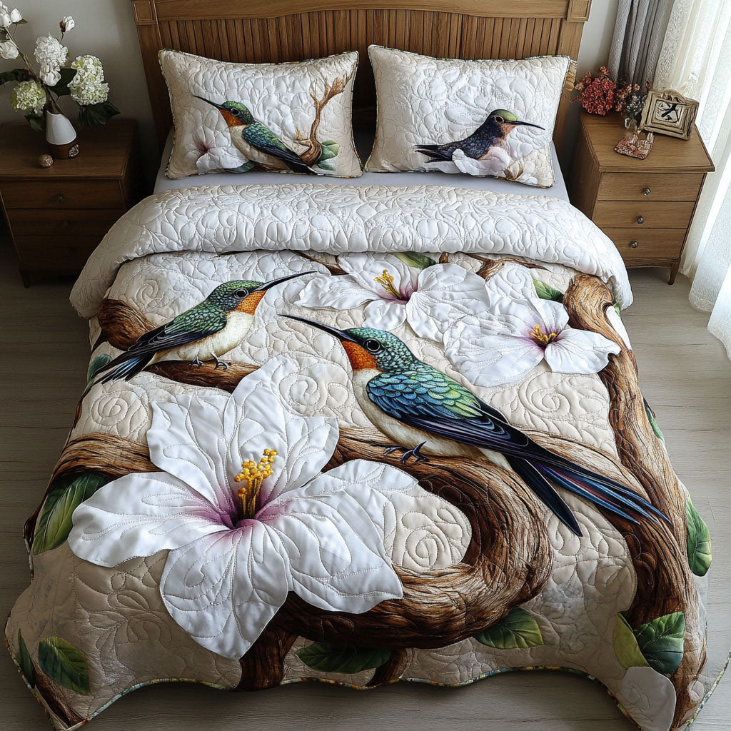 Hummingbird 3-delt quiltet sengetøjssæt