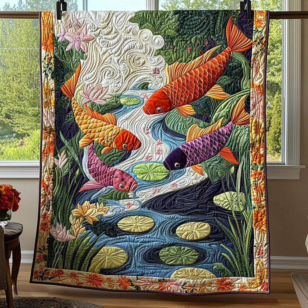Japansk Koi Charmeret Quilt Tæppe