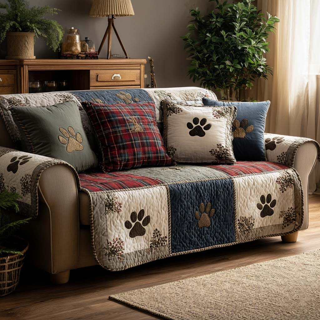 Pet Paw Quilted Sofa Cover