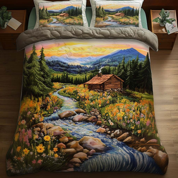 Log Cabin 3-Piece Quilted Bedding Set