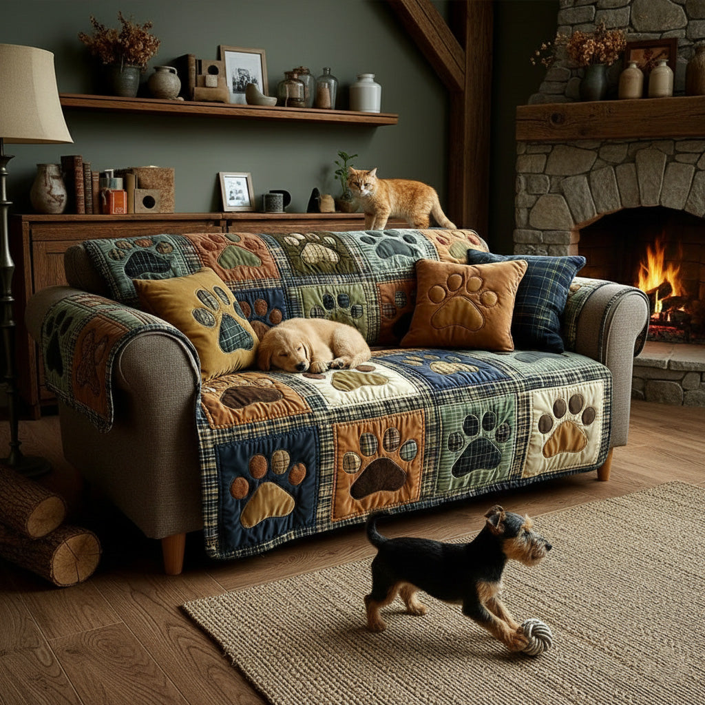Love Paw Quilted Sofa Cover