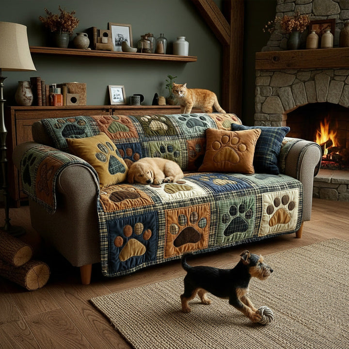 Love Paw Quilted Sofa Cover