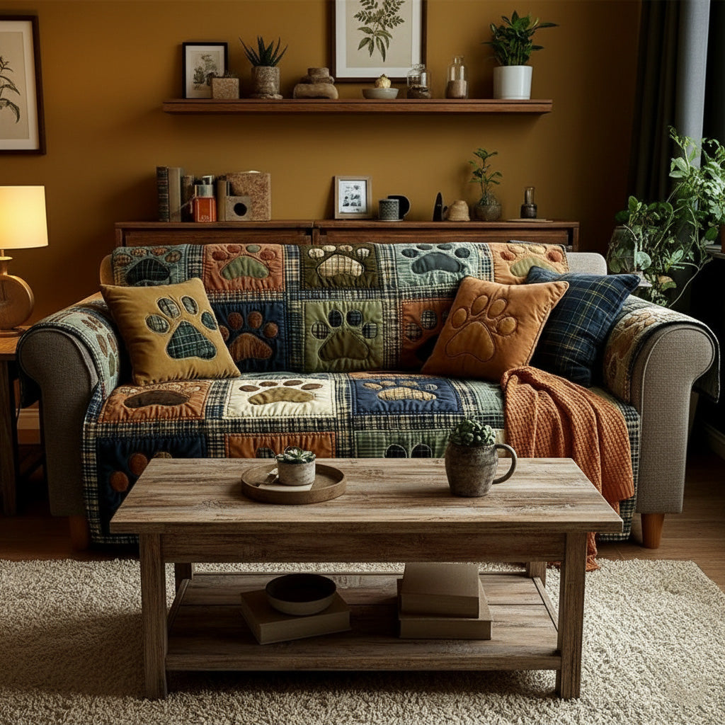 Love Paw Quilted Sofa Cover