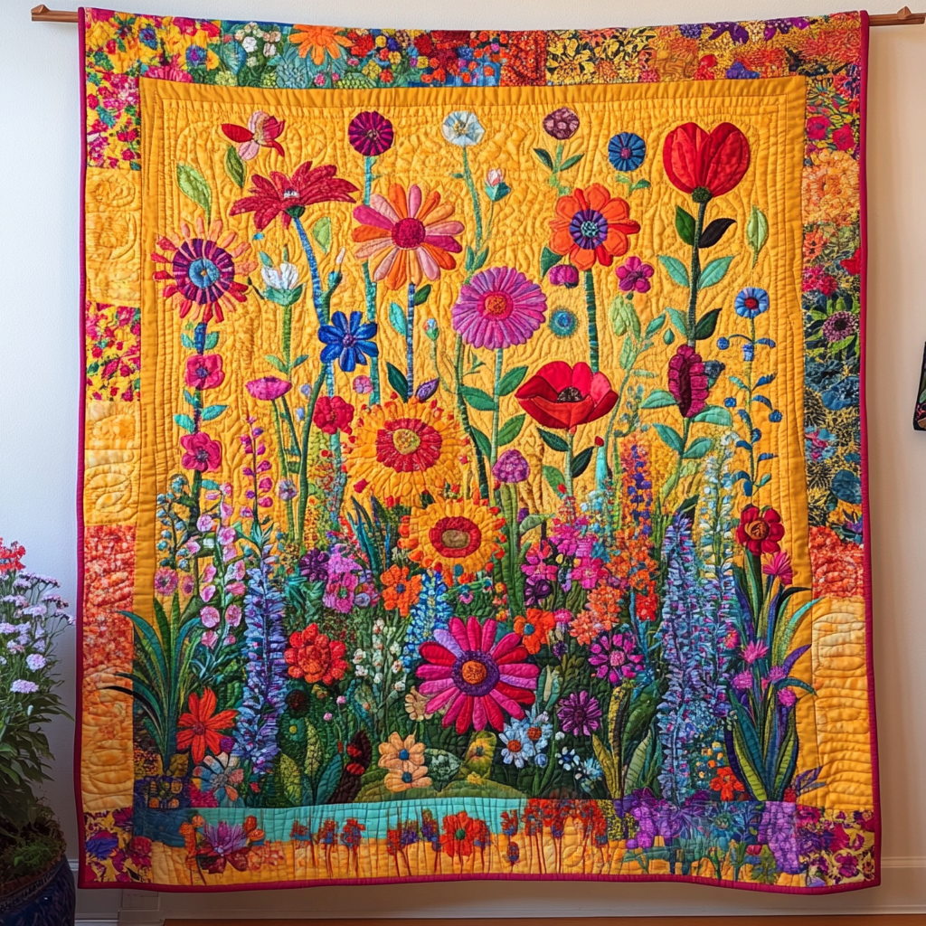 Lysende Blomster Quiltet Tæppe