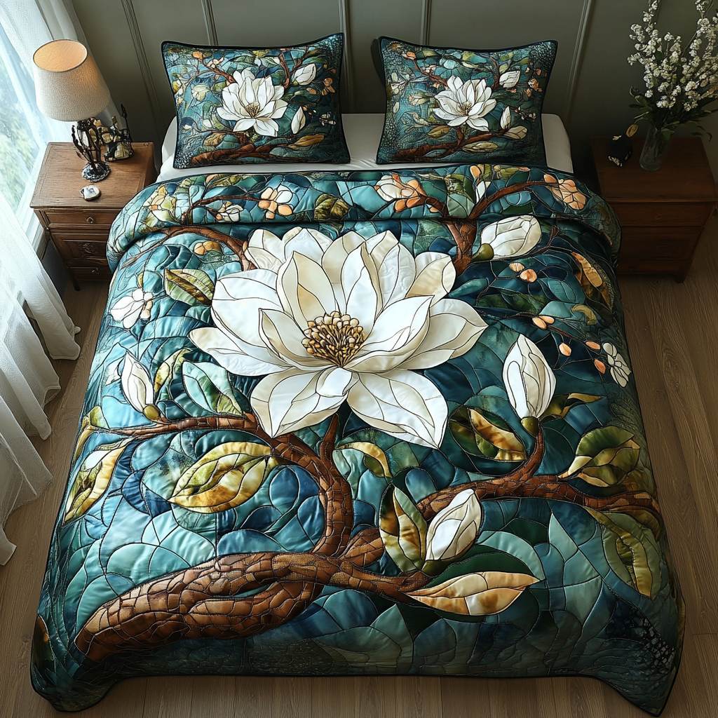 Magnolia 3-delt quiltet sengetøjssæt
