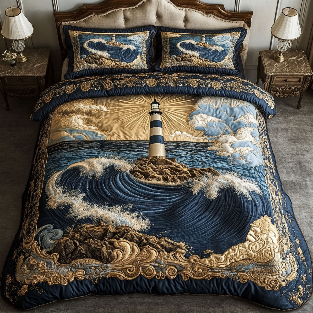 Majestic Blue Lighthouse 3-delt Quiltet Sengetøjssæt