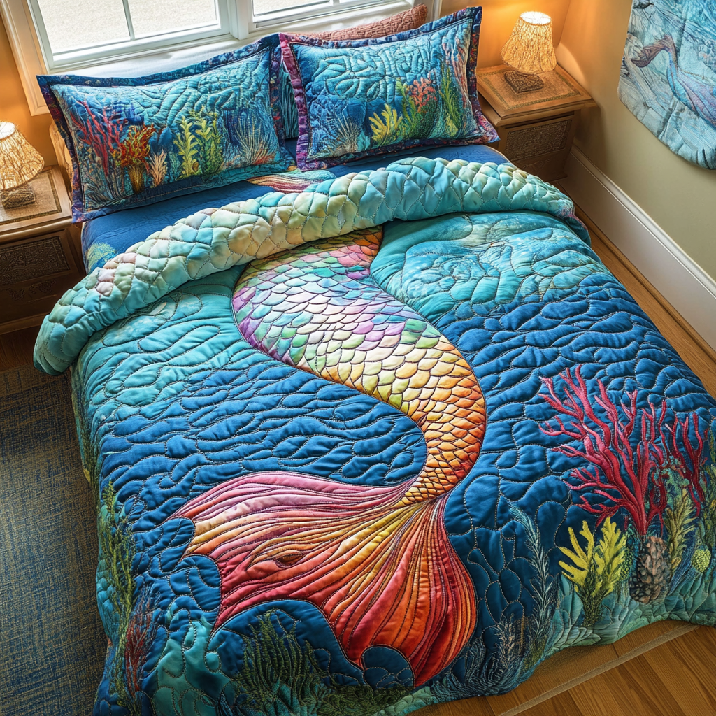Mermaid Hideaway 3-delt quiltet sengetøjssæt