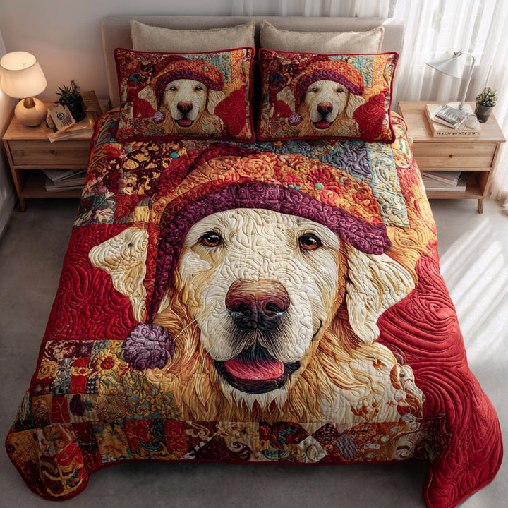 Golden Retriever 3-delt quiltet sengetøjssæt