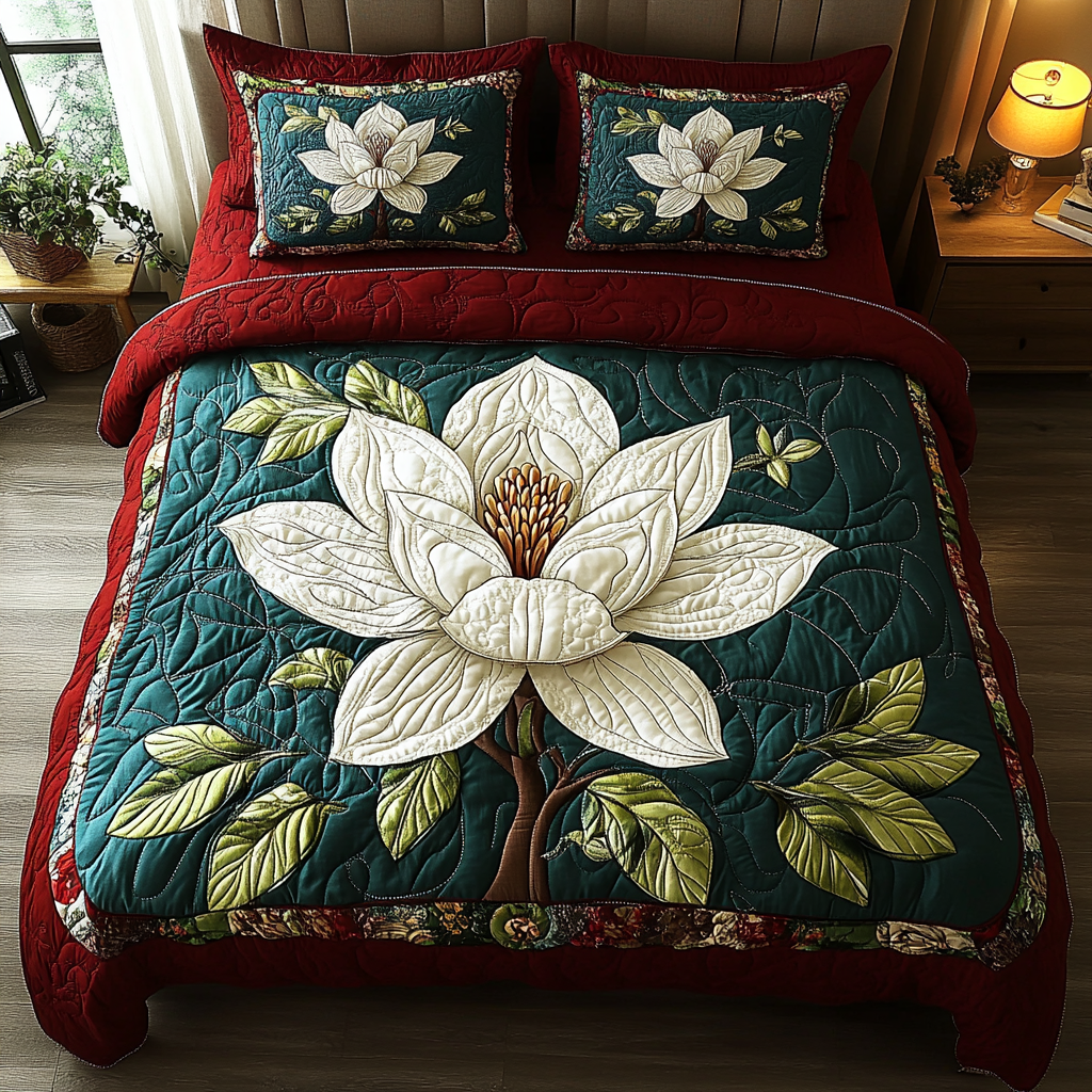 Magnolia 3-delt quiltet sengetøjssæt