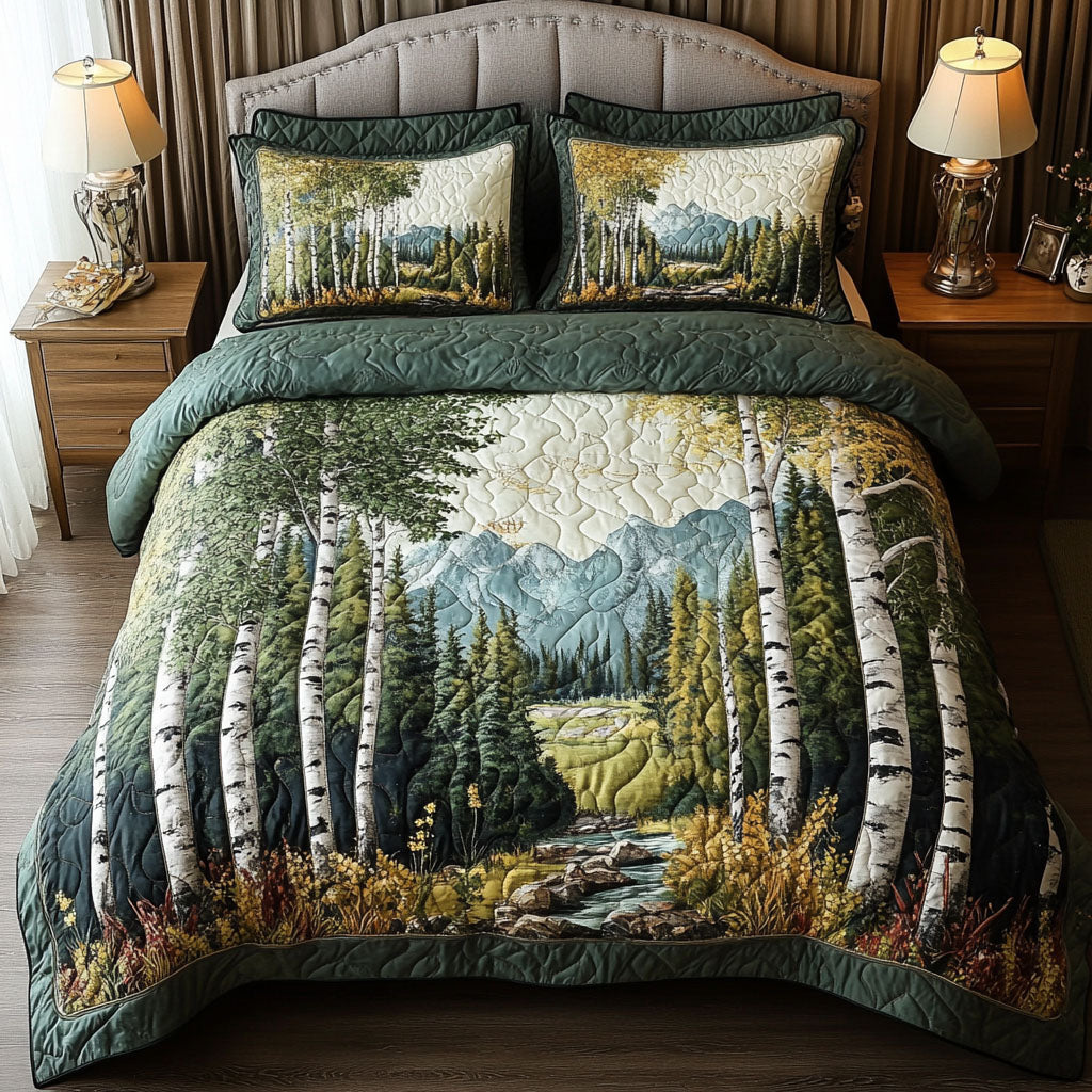 Mountain Serenity 3-delt quiltet sengetøjssæt