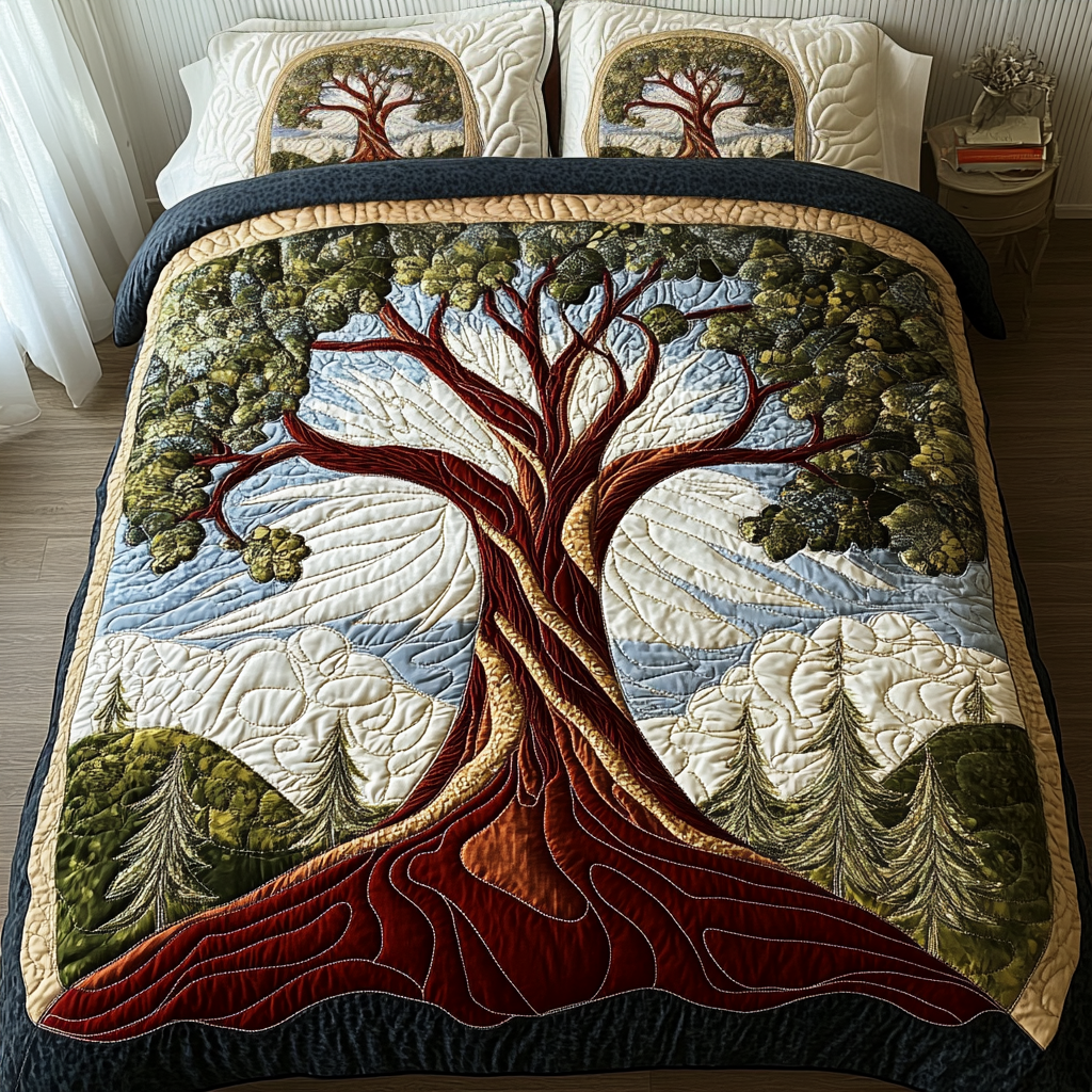 Natur Omfavnelse 3-delt Quilted Sengetøjssæt