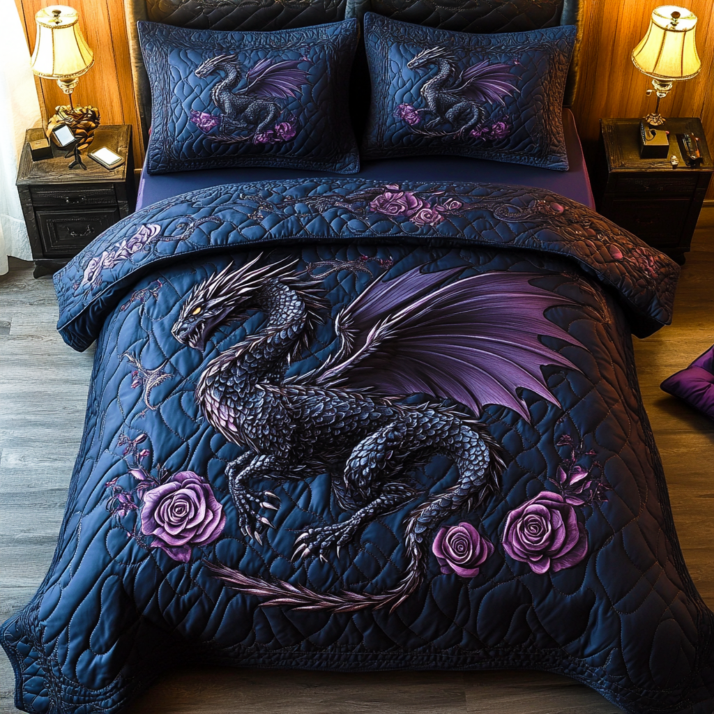 Obsidian Wyrm 3-delt Quiltet Sengetøj Sæt