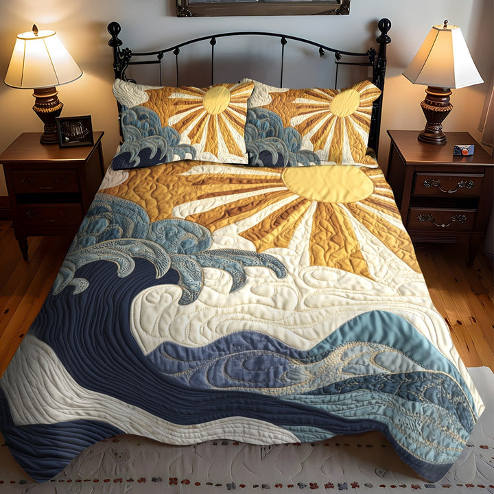 Ocean Sunrise 3-delt quiltet sengetøjssæt