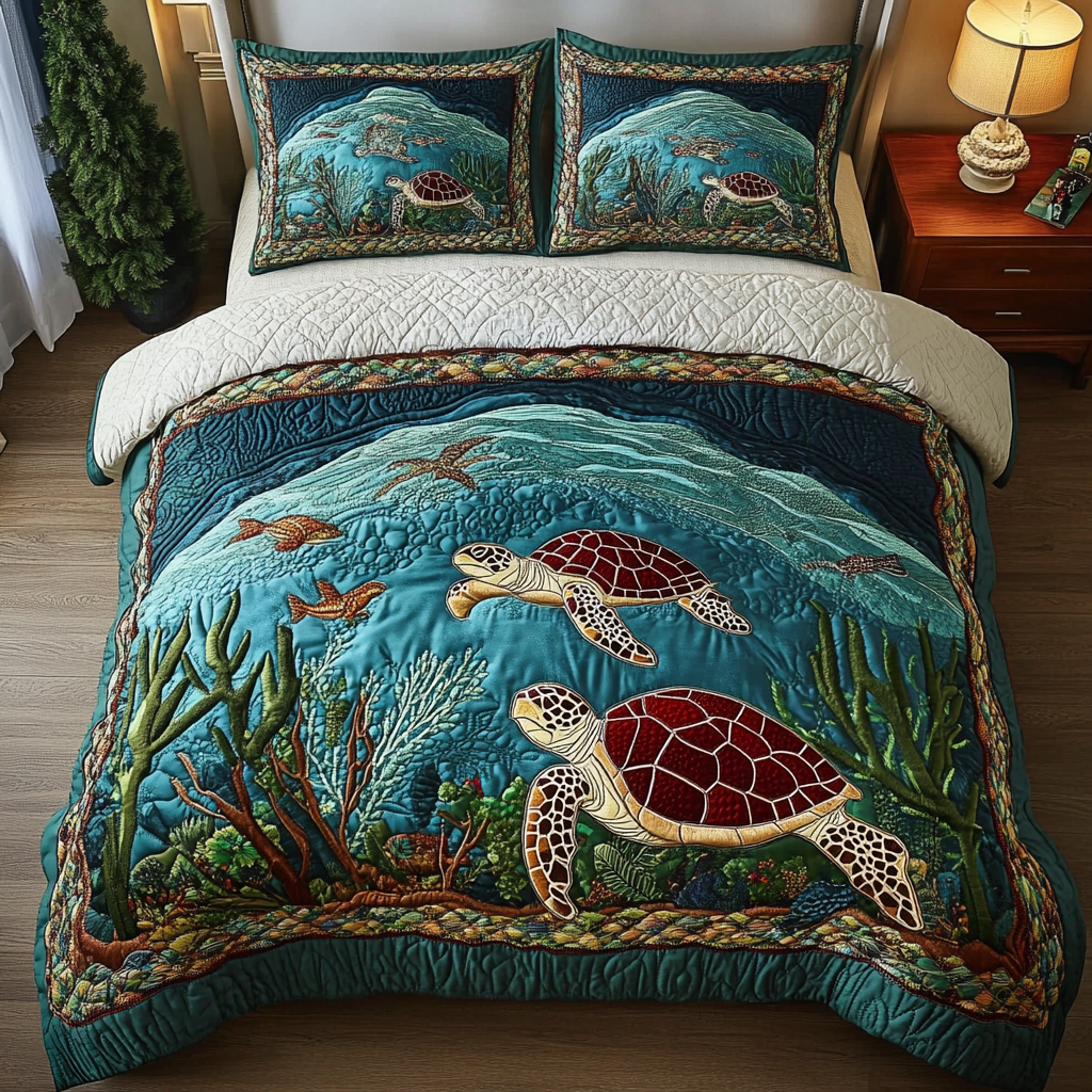Ocean Wanderer 3-delt quiltet sengetøjssæt