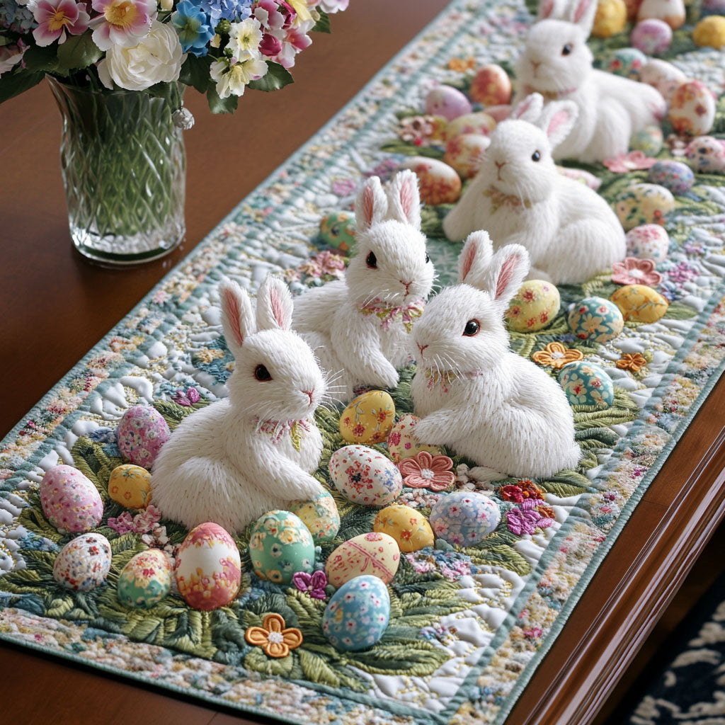 Pastel Kanin Blomster Quiltet Bordløber