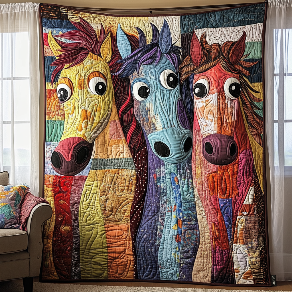 Patchwork Hest Quilted Tæppe