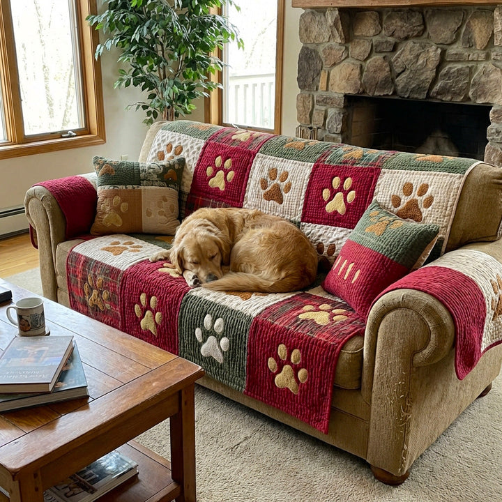 Paw Holiday Quilted Sofa Cover