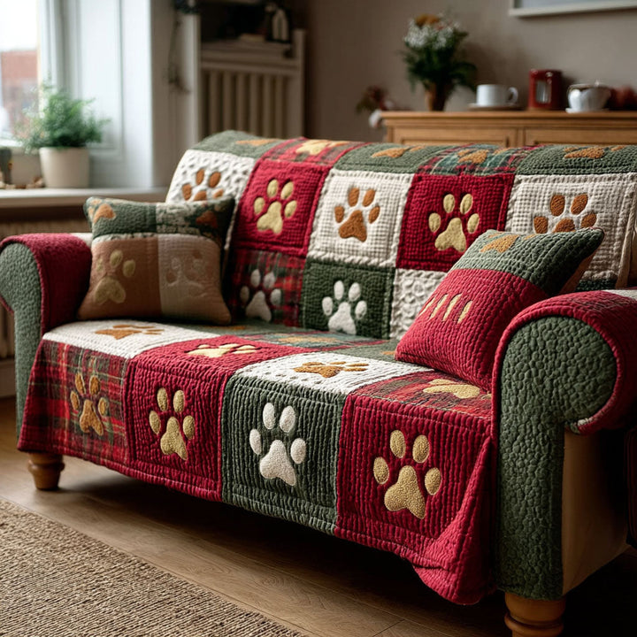Pet Paw Quilted Sofa Cover