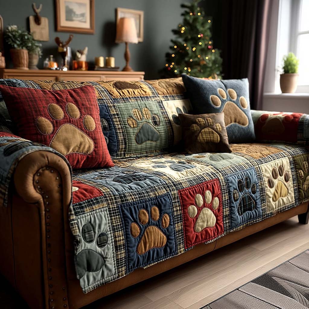 Pet Paw Quilted Sofa Cover