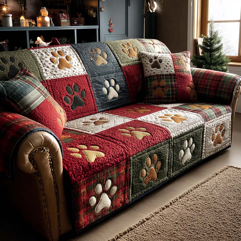 Pet Paw Quilted Sofa Cover