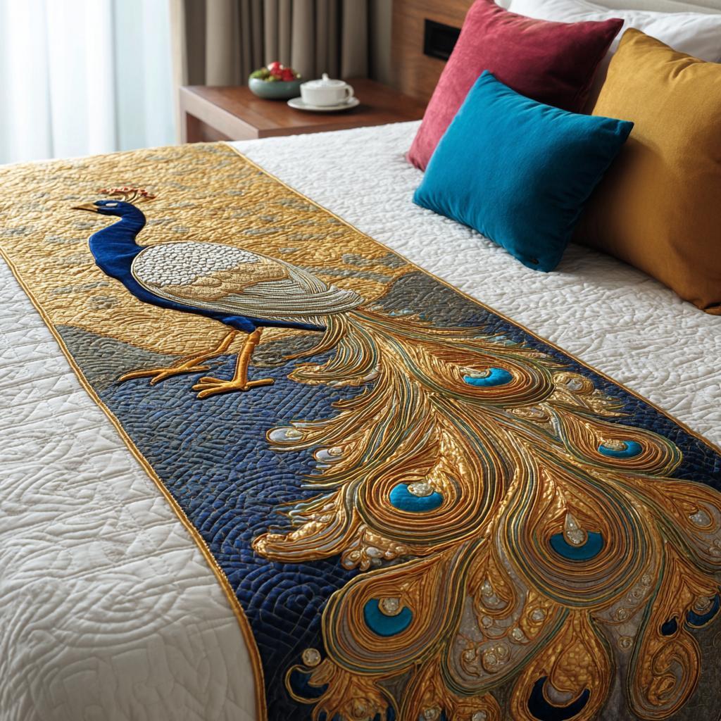 Påfuglefjer Quilted Bed Runner