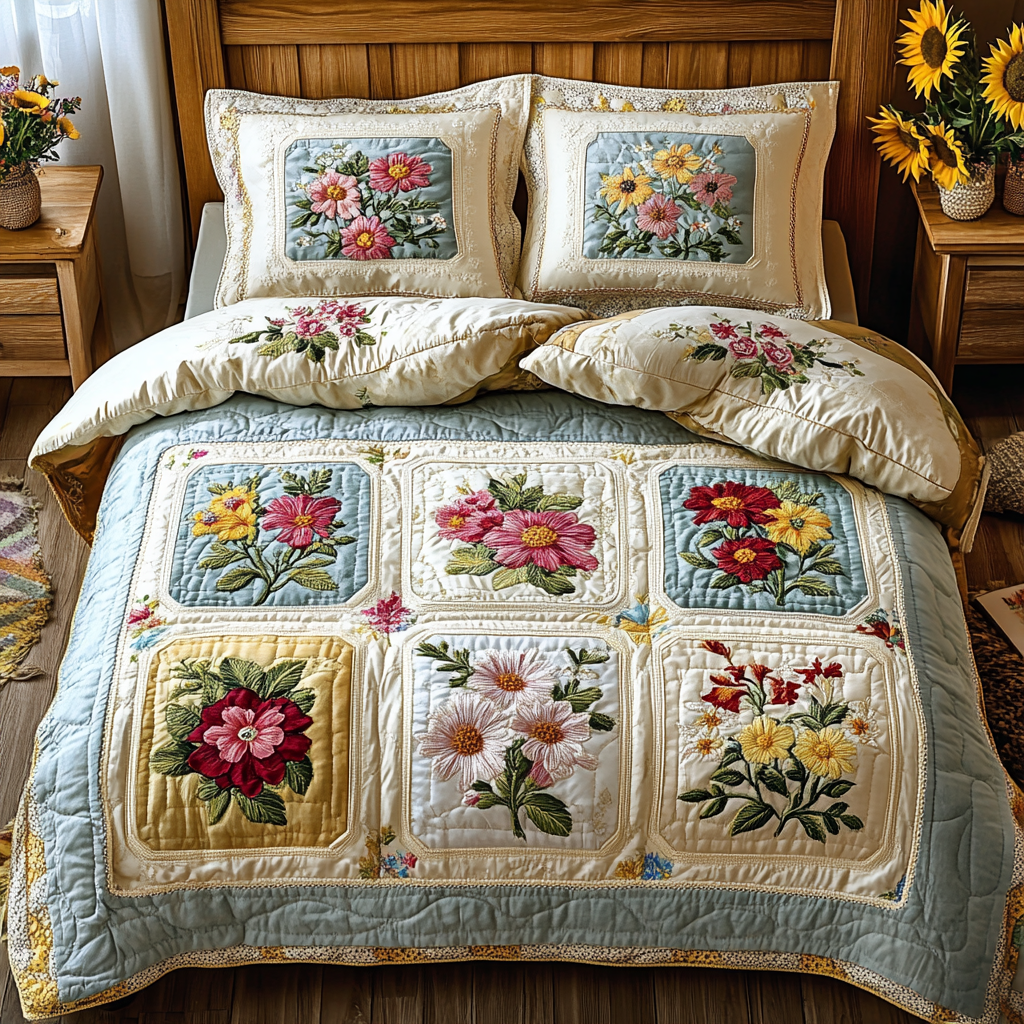 Petal Dreams 3-delt quiltet sengetøjssæt