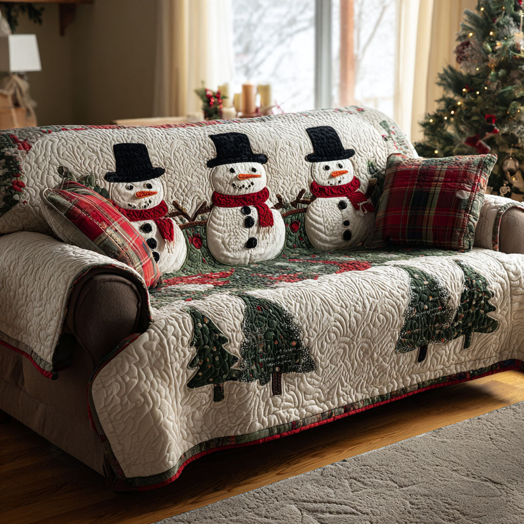 Pine Snowmen Quiltet Sofa Dække