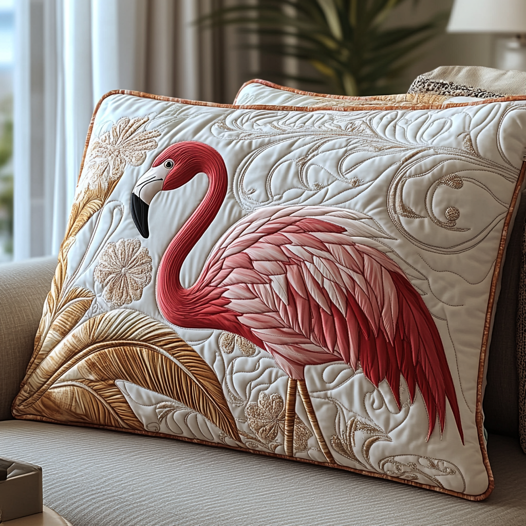Pink Flamingo Quiltet Sengetøj Pude Betræk
