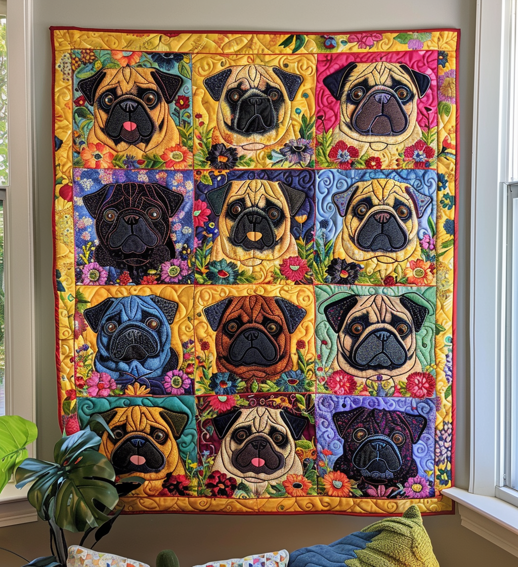 Legesyge Pugs Quiltet Tæppe