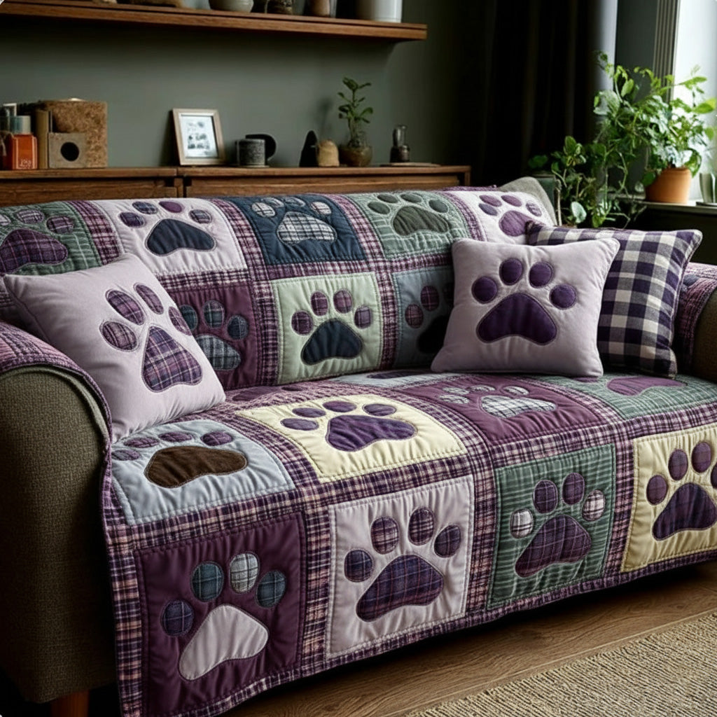Plum Patch Love Paw Quiltet Sofa Dække