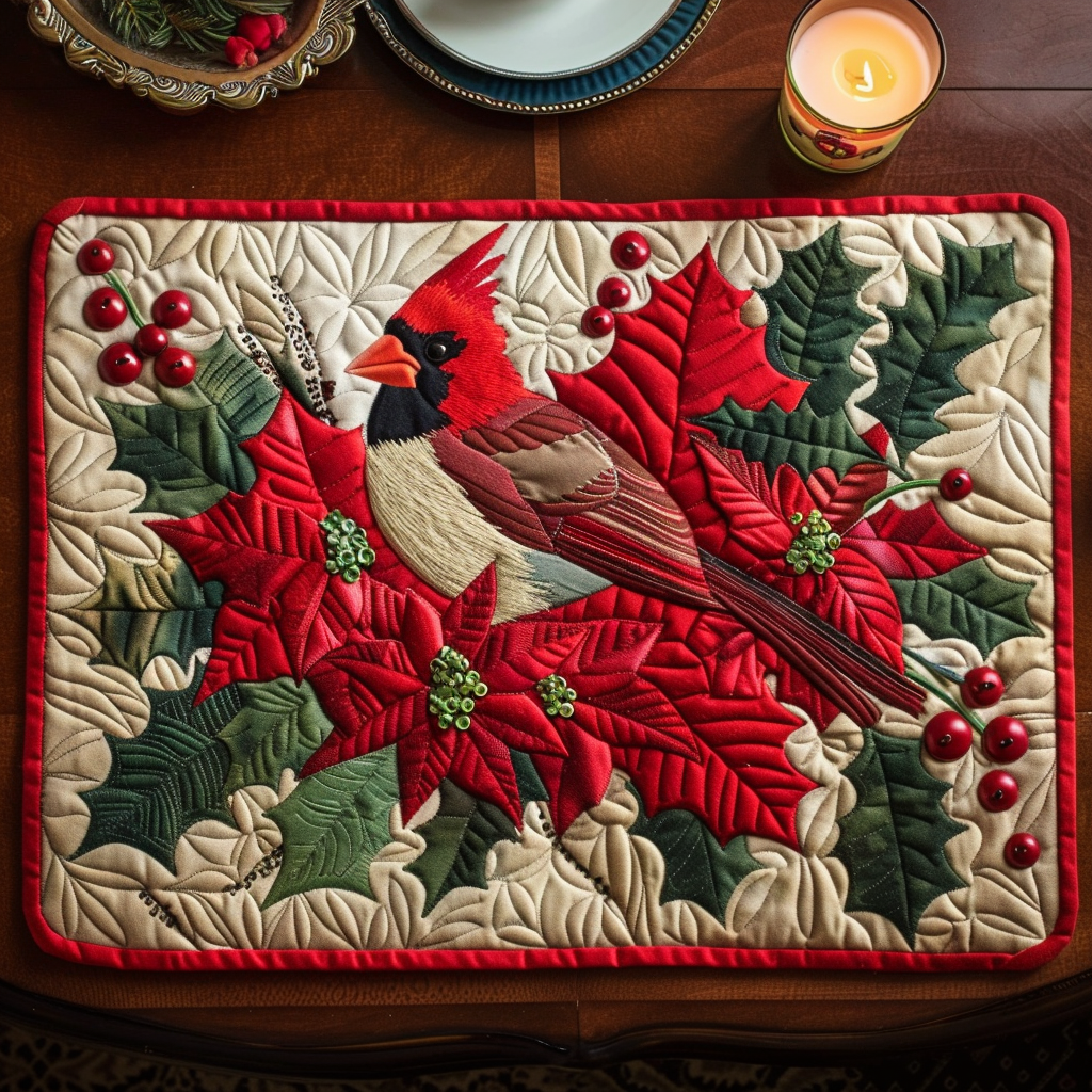 Poinsettia Cardinal Quilted Place Mat