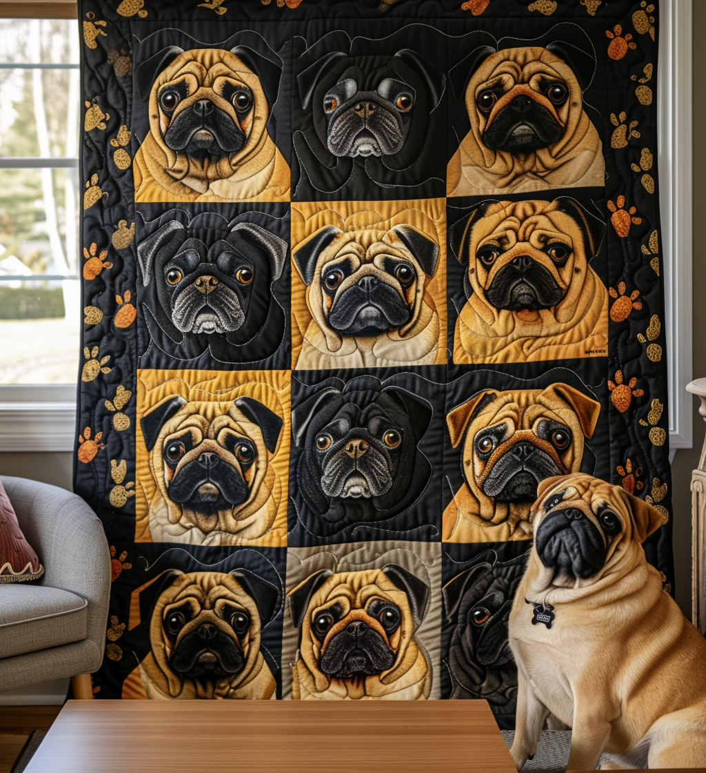 Pug Trail Quilted Blanket