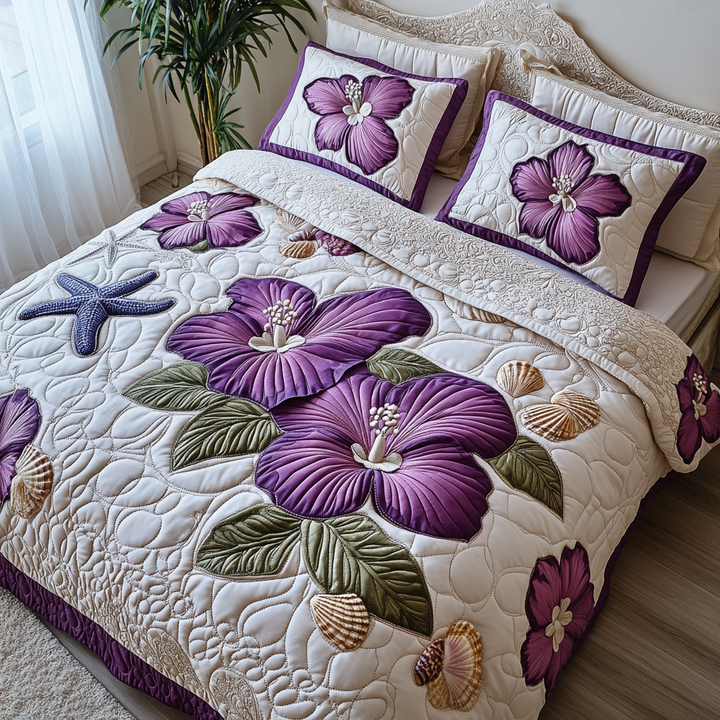 Hibiscus 3-delt quiltet sengetøjssæt